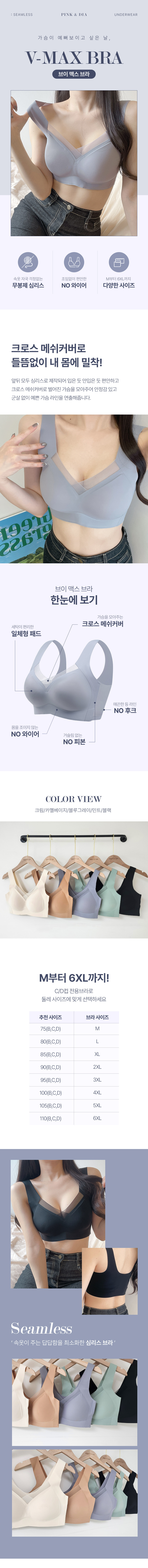 [6XL]브이 맥스브라 노와이어 스포츠브라 상세 이미지 1